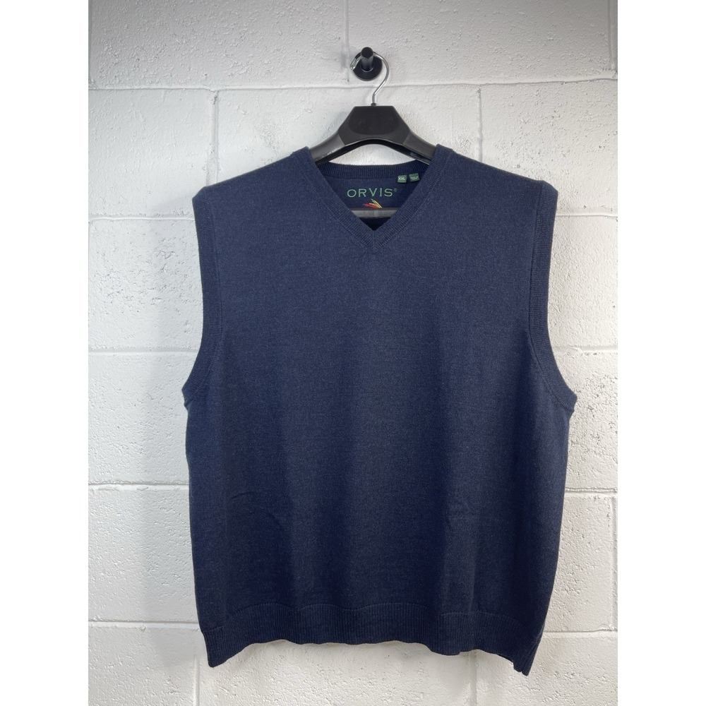 ORVIS Men's 100% Merino Wool V-neck Sweater Vest in Navy Blue Size XXL